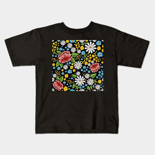 Colorful hand draw flowers Kids T-Shirt by peace and love